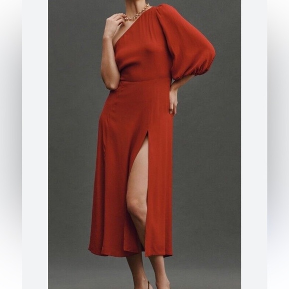 Reformation Lawrence Red Asymmetrical One-Shoulder Cocktail Dress Sz 12 - Picture 1 of 16